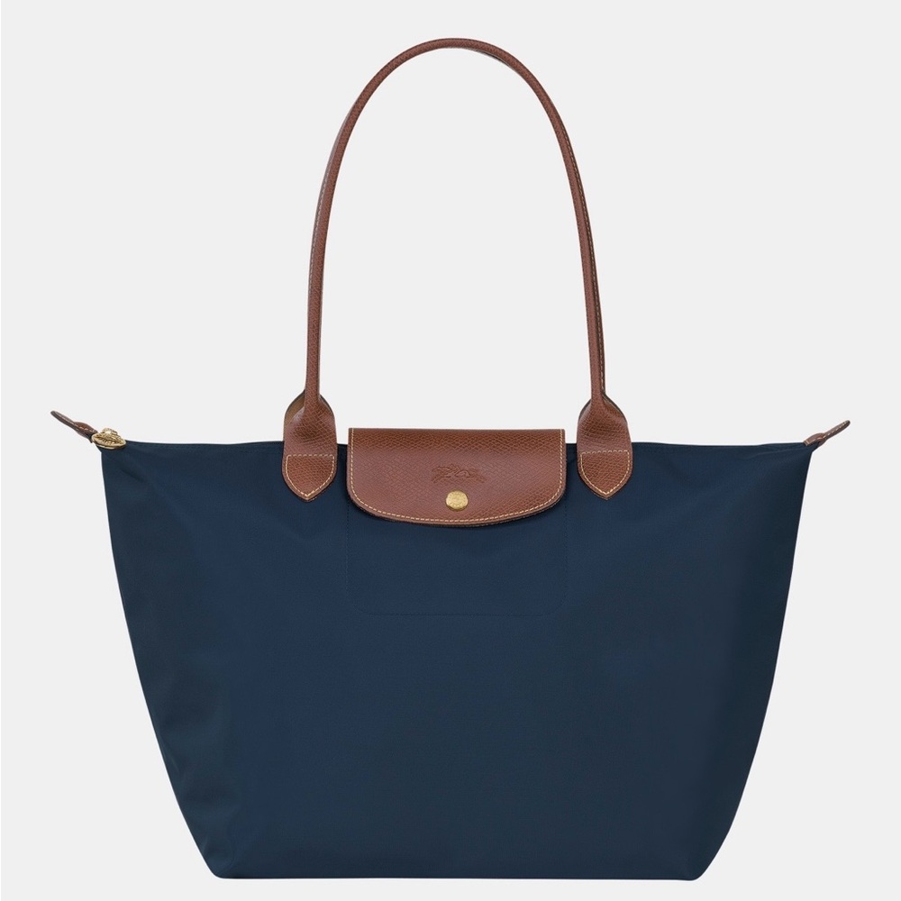 NWT Longchamp Le Pliage Original L Tote Bag Navy Recycled Canvas